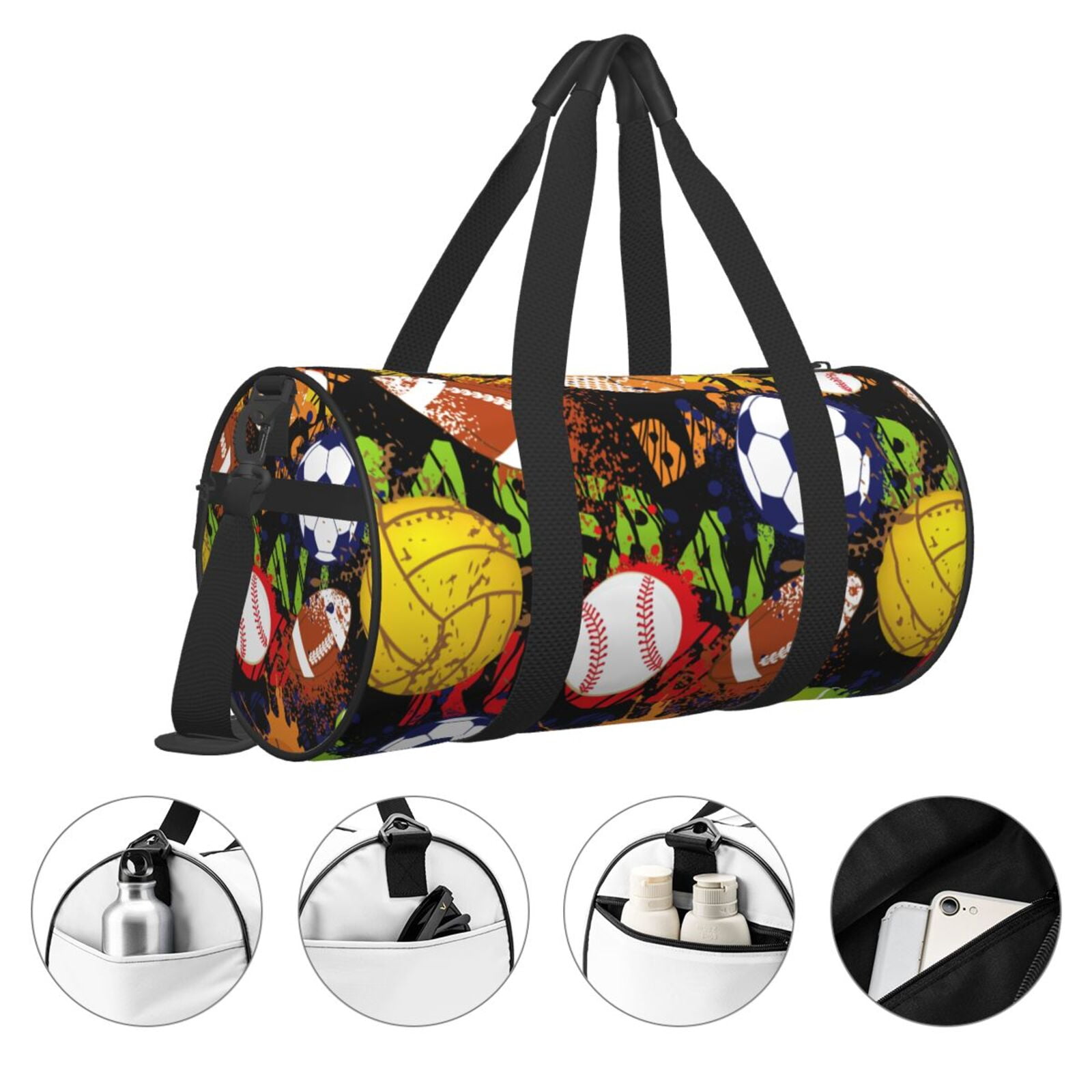 Vsdgher Balls 45L Foldable Duffel Bag, Sports Gym Bag,Overnight Bag, Portable Weekender Bag for Airplanes