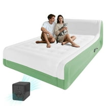 Luxury Queen Air Mattress with Headboard,18" Velvet Inflatable Mattress,Built-in USB-C Electric Pump,Premium Comfort for Home, Guests & Travel(Green)