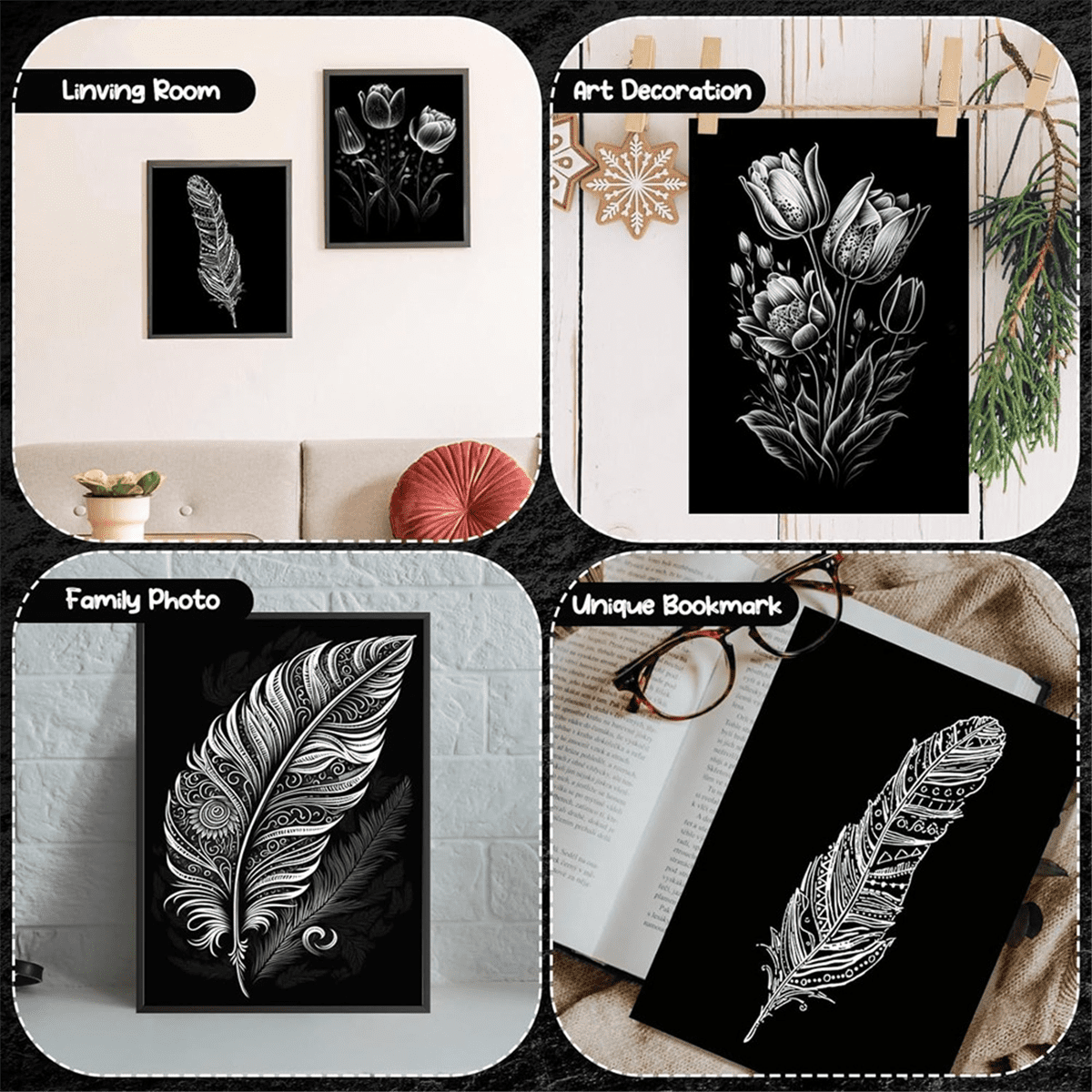 127 Pcs Scratch Paper Art Set Wooden Styluses and Stencils for DIY Birthday Gift Supplies (8.5 X 11 Inch)