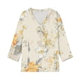 thumbnail image 5 of JoveMarine Women's V-Neck 3/4 Sleeve Floral Print Top Casual Blouse with Slit Hem Spring Fall Fashion Tunic for Daily Wear Weekend Beige L, 5 of 6