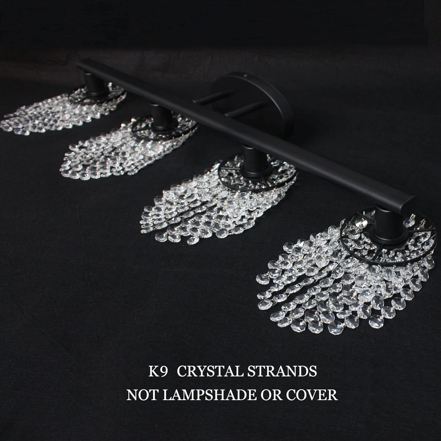 Modern Black Crystal 4-Light Vanity Light, Stylish Home Decor Wall Sconce for Bathroom