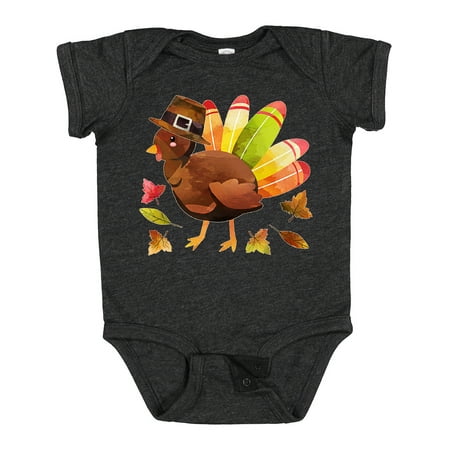 

Inktastic Cute Thanksgiving Turkey in Pilgrim Hat Boys or Girls Baby Bodysuit