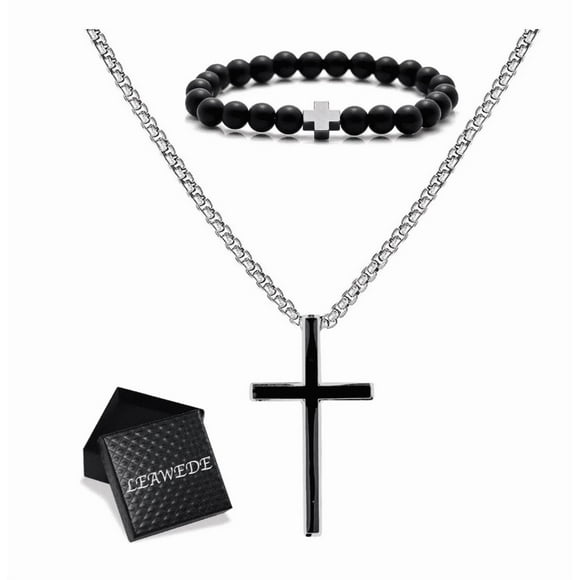 Xtellar 2pz Dije De Cruz Hombre Y Pulsera ,joyeria Acero Inoxidable