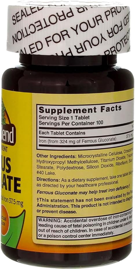 Nature's Blend Ferrous Gluconate Tablets 324 Mg, 100 Count (Pack Of 2)