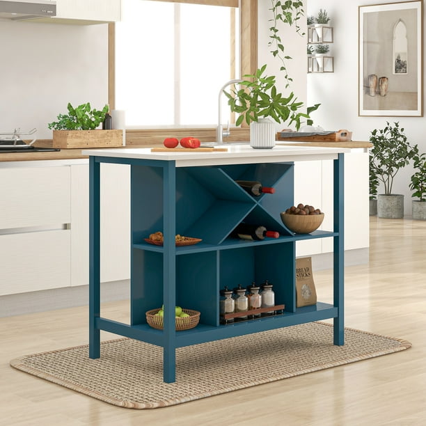 Portable Kitchen Island, 42" Wide Farmhouse Stationary Counter Height