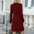 thumbnail image 3 of LIaqionyy Womens Dresses V Neck Long Sleeve Fall Winter Casual Sweater A Line Dress Fashion Work Clothes, 3 of 6