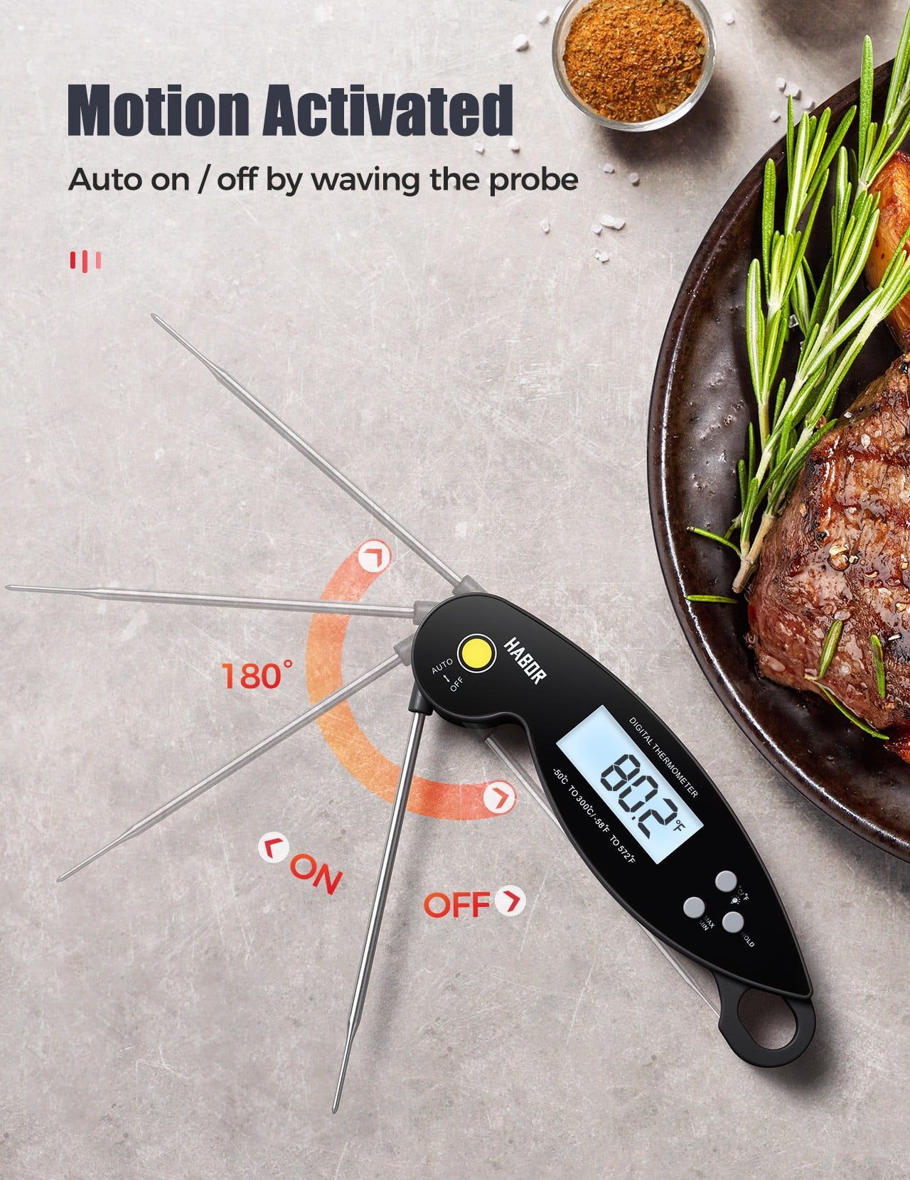 Habor Instant Read Meat Thermometer for Kitchen Food, Waterproof Magnet  Digital Food Thermometer with Backlight LCD, 4.6 Long Probe, Grill