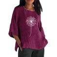 thumbnail image 1 of Gibobby Tirantes Para&nbsp;Camisa Verano mujer 3 de 4 manga cuello redondo estampado floral suelta Top camisetas Casual lino túnica camiseta blusa（Morado， M), 1 of 4