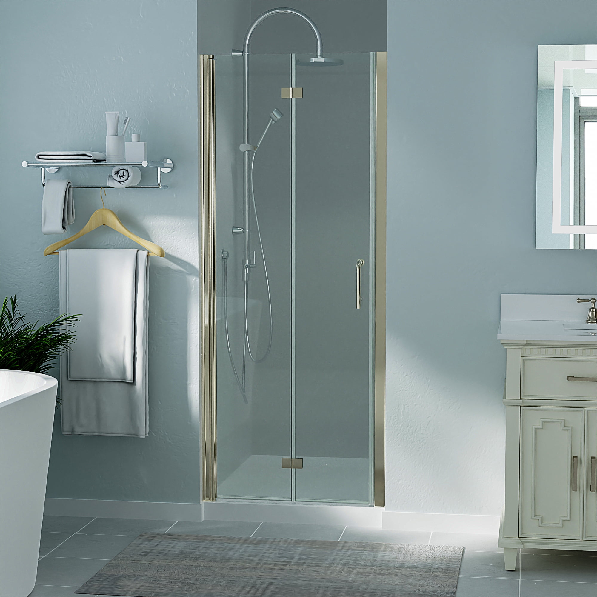 ExBrite 3031.5 in.W x 72 in.H Bifold Frameless Glass Shower Door,1/4