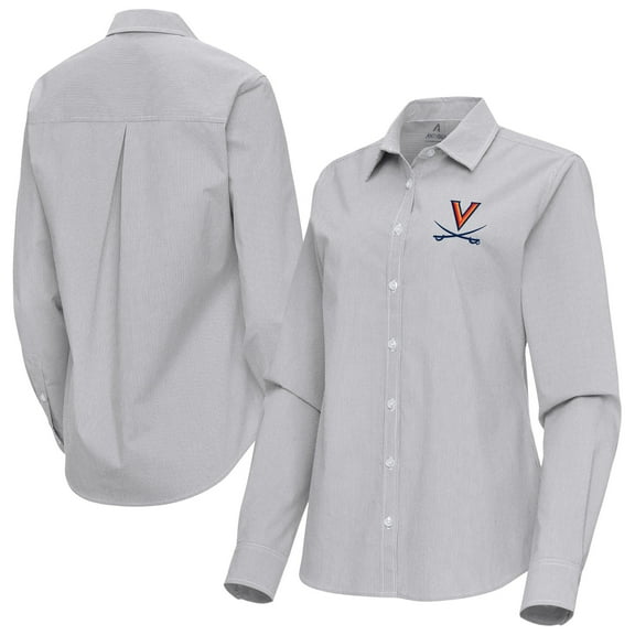 Women's Antigua Gray Virginia Cavaliers Porter Woven Tri-Blend Long Sleeve Button-Up Shirt