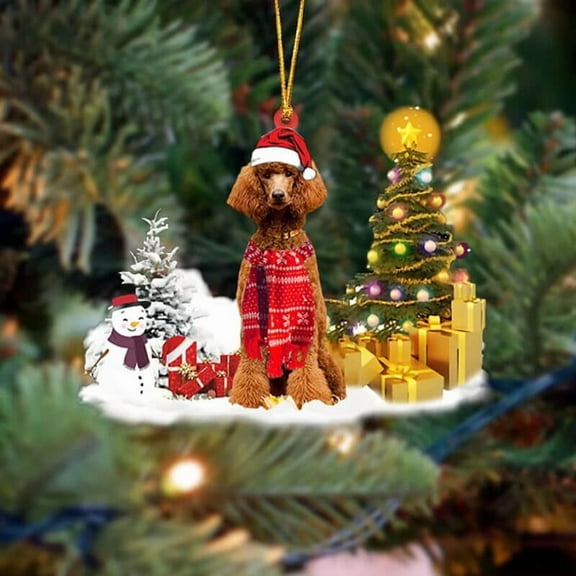 Acrylic 2D FLAT Holiday Tree Decoration Poodle Christmas Ornament LK1184