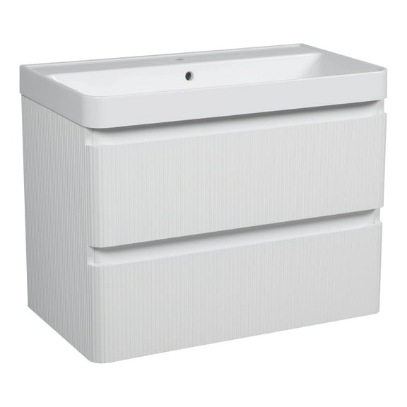 Modern Wall-Mounted Bathroom Vanity with Washbasin | Luxury White Matte Collection | Non-Toxic Fire-Resistant MDF-30"-No Mirror Included