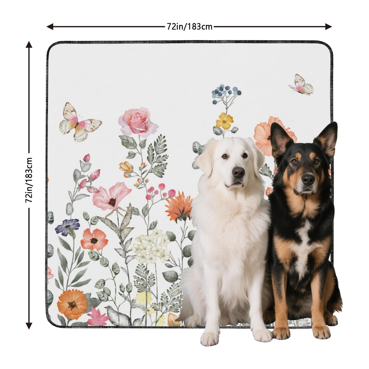 Large 72x72 Inch Washable Puppy Pads with Flower Print, Reusable Highly Absorbent Dog Wee Pads, Non-Slip Backing for Hard Surface Floor Protection