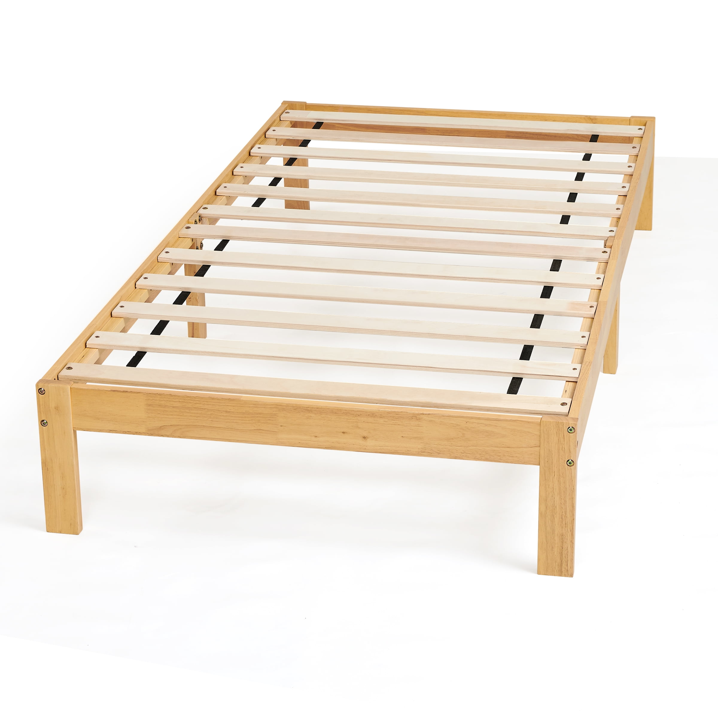 Twin Size Bed Frame, Solid Wood Platform with Wood Slat Support, No Box Spring Needed, Natural