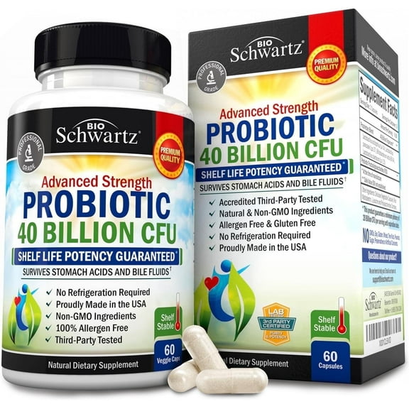 BioSchwartz Probiotic 40 Billion CFU with Prebiotics - Gut Health & Digestive Relief Supplement