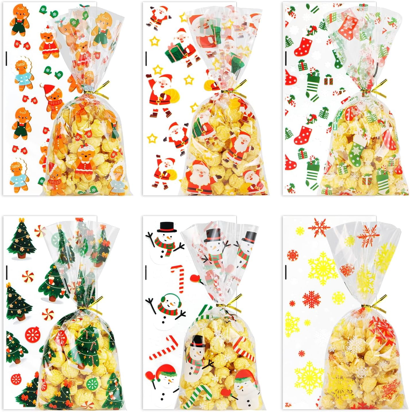 SDJMa 12Pcs Christmas Gift Bags, Cute Cartoon Santa Claus Kraft Paper Christmas Goody Bags Durable Handle Non Breaking Bottom Xmas Gift Bags Bulk 7 1