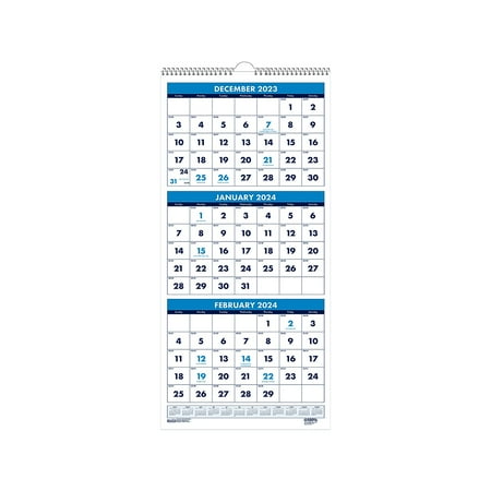 2024 House of Doolittle Compact 8  x 17  Three-Month Wall Calendar White/Blue (3646-24)