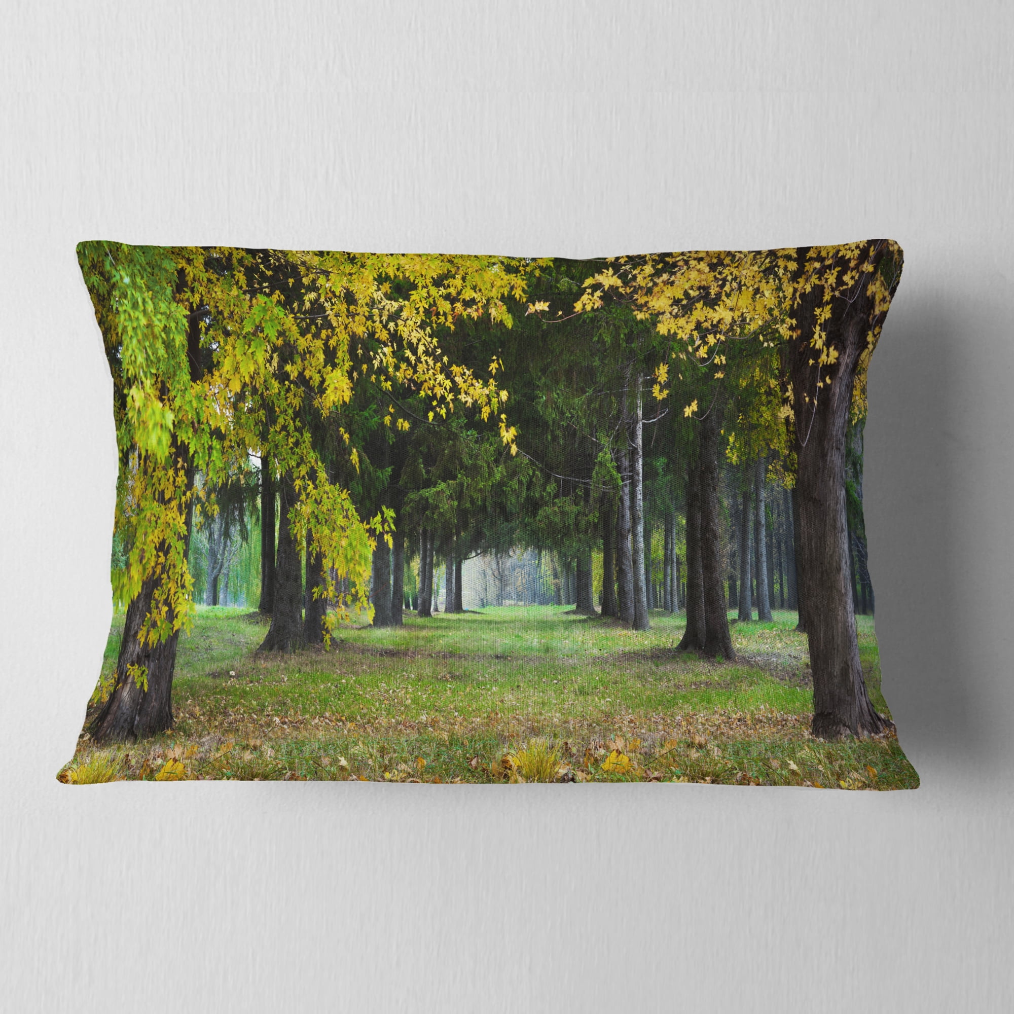 Designart Green Park in Autumn - Landscape Photography Throw Pillow - 12x20