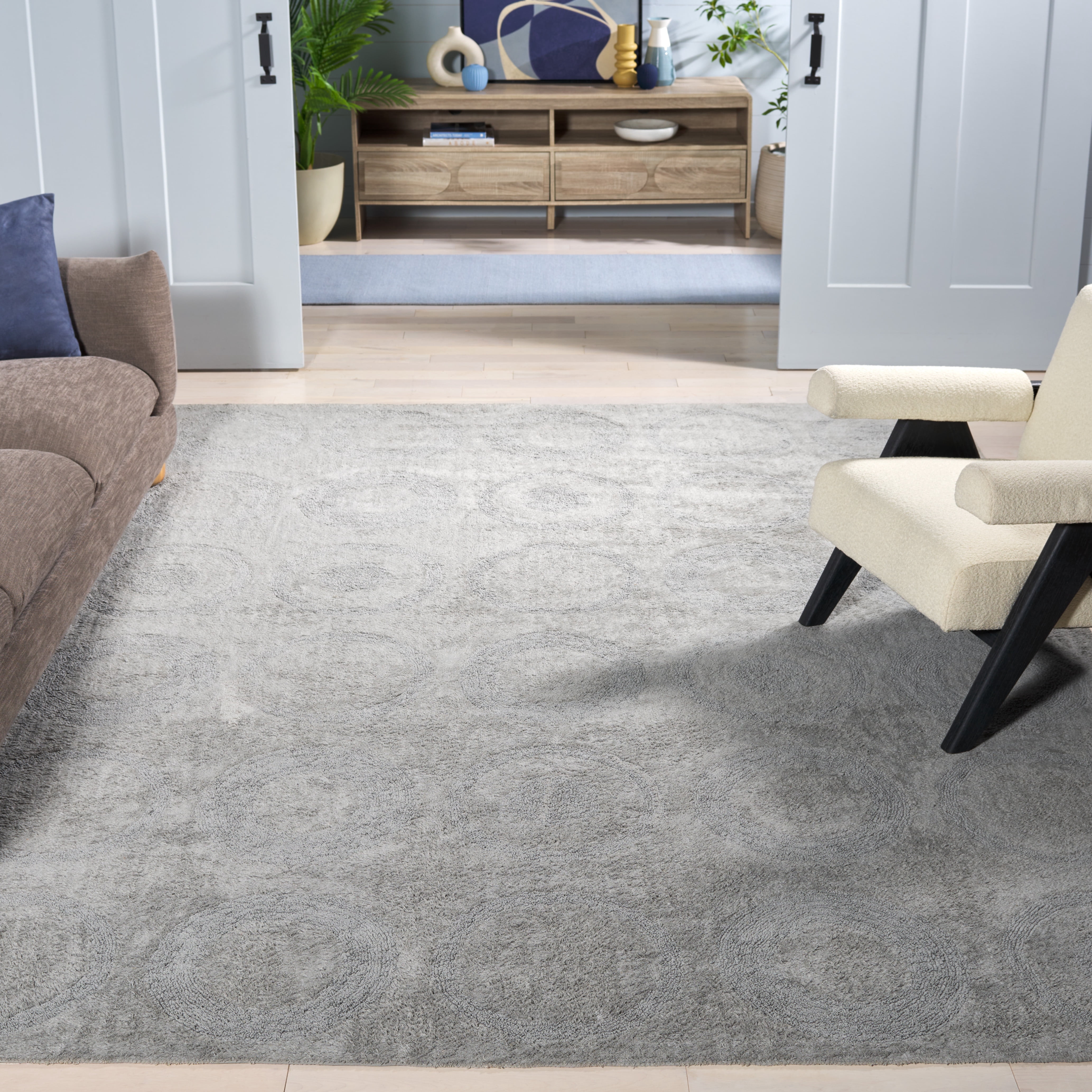 Safavieh Easy Care 6'-0" x 6'-0" Square Cotton Hand Woven Rug in Gray
