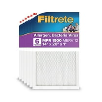 Filtrete 14x20x1 HVAC Furnace Air Filter, MPR 1500 MERV 12, Allergen, Bacteria, Virus, 6 Pack