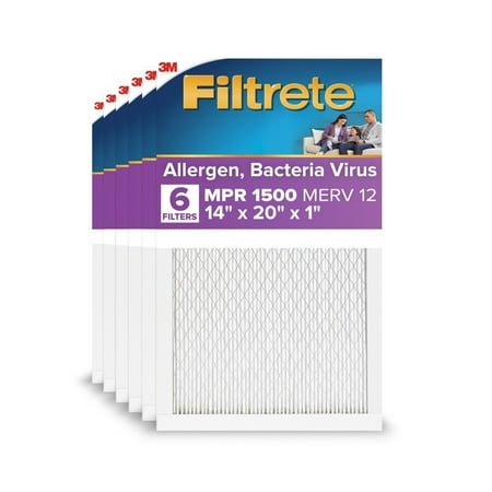 Filtrete 14x20x1 HVAC Furnace Air Filter, MPR 1500 MERV 12, Advanced Allergen Reduction, 6 Pack