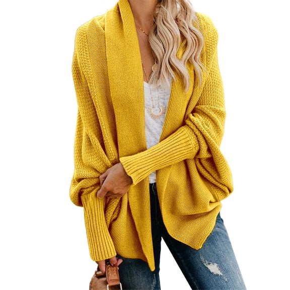 Dellytop Womens Open Front Cardigan Batwing Sleeve Shawl Collared Sweater Cloak Outwear