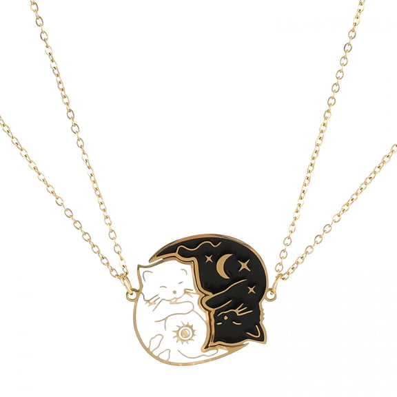DESIGNICE Cat Friendship Necklaces Best Friend Necklace for 2 Matching Necklace for Couples Black White Pendant Jewelry Gifts