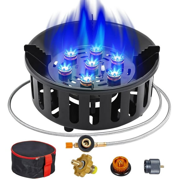 Propane Burner, 72,000 BTU Single Burner Gas Stove for Outdoor Cooking, Windproof Camping Stove with Piezo Ignition, Extended Hose & 3 Adapters, Portable with Carrying Bag