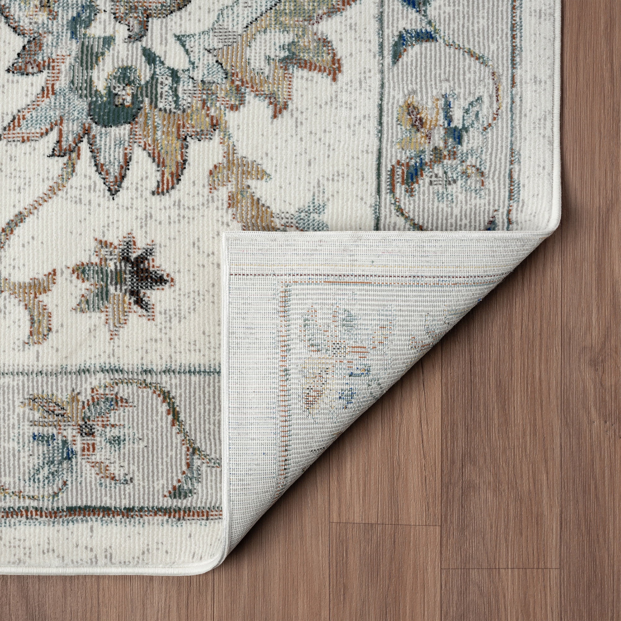 LR Home Ada 2'3" x 8'9" Ivory Bordered Floral Durable Indoor Area Rug
