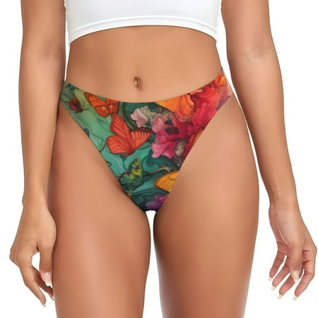 Thongs for Women - Butterfly Flower Cascade No Show Seamless Womens Thongs Underwear  Stretch G String Thongs for Women  Ladies Breathable Thong Bikini Panties Briefs
