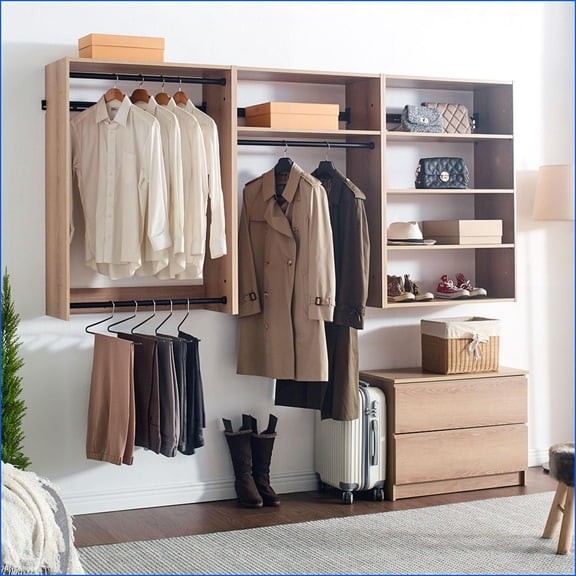 Wall-Mounted Closet System | 5 Modular Units | Modern Oak Finish | Wood | Oak