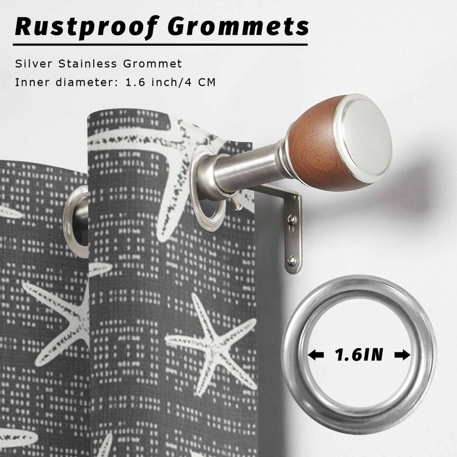 Black Starfish Coastal Outdoor Curtains for Patio, Summer Beach Nautical Sea Ocean Sunshade Privacy Drapes Grommet Waterproof Outside Curtains for Porch/Cabana/Balcony 54"x 108", 1 Panel