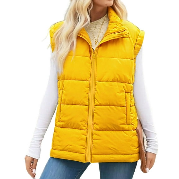 ZUKMRJPC Womens Puffer Vest Sleeveless Casual Loose Winter Warm Lightweight Coat Full Zip Stand Collar Padded Jackets with Pockets