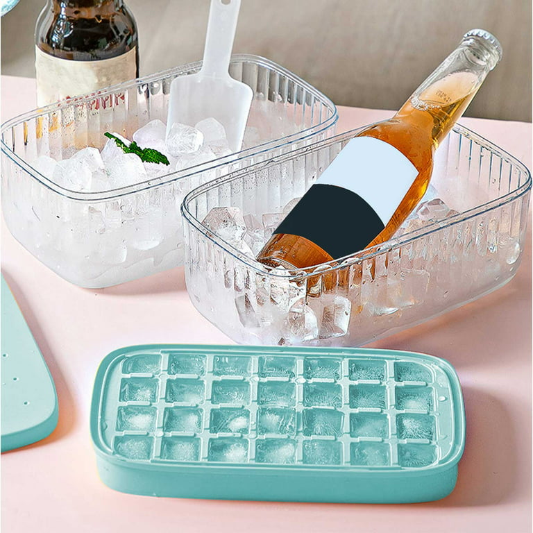 Ice Cubes Tray With Lid And Bin Press Type Easy Release 28Pcs Ice Cubes  Molds Ice Box Holder Comes With Scoop,Silicone Square Ice Trays Easy  Release Stackable Ice Cube Mold with Removable