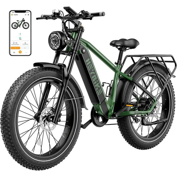 Heybike Brawn Vélo Électrique pour Adultes, 750W 26 '' Gros Pneu Ebike avec Batterie Amovible 48V 18Ah, hors Route Vélo de Montagne Électrique, Fourche Hydraulique Vélos Électriques