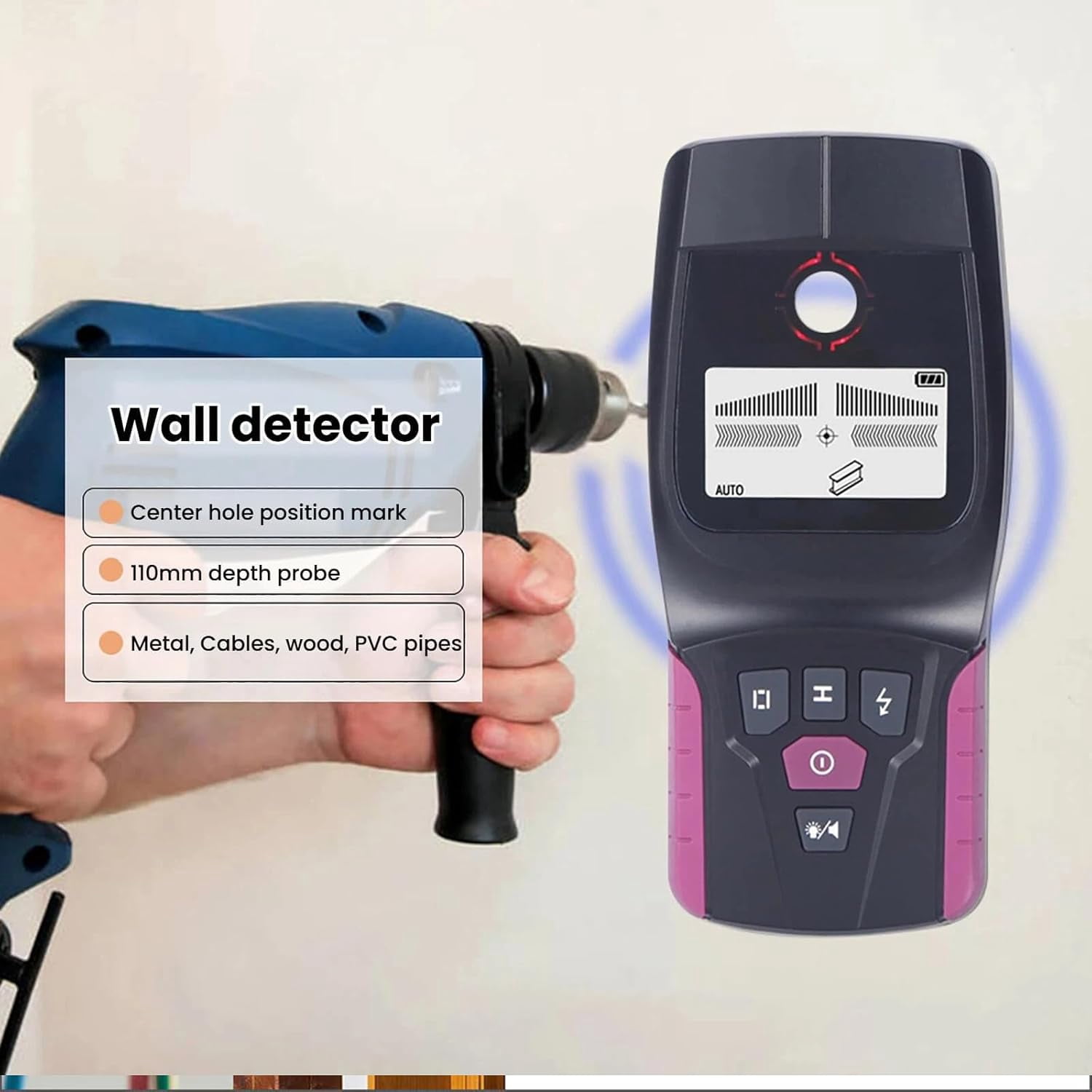 Wall Scanner Professional Multifunctional Wall Detector with HD LCD Display & Audio Alarm, Live Wires Cable PVC Water Pipe Metal Wood Studs Detection Tool(Q)