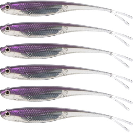 Soft Plastic Baits Fork Tail Soft Jerkbait Minnow Lures 3 to 4-3/4 Inches Soft Swimbaits Jerk Shad Baits Crappie Bass Fishing Lures Purple 4.75 -5 Pack