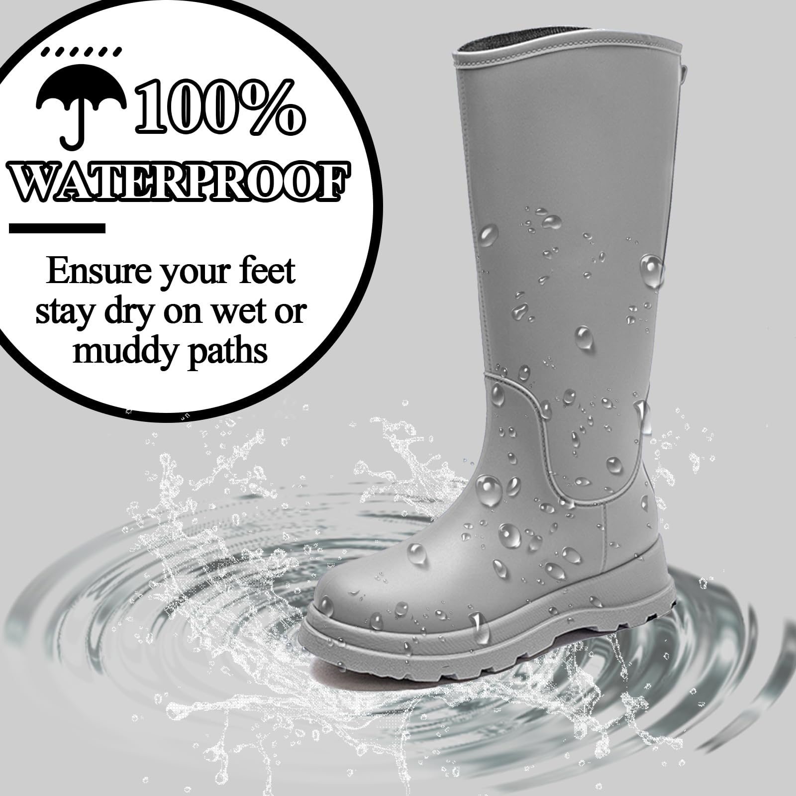 AUXDIQ Rain Shoes Women Mid-calf Boots Waterproof Rain Boots Outdoor Garden Shoes
