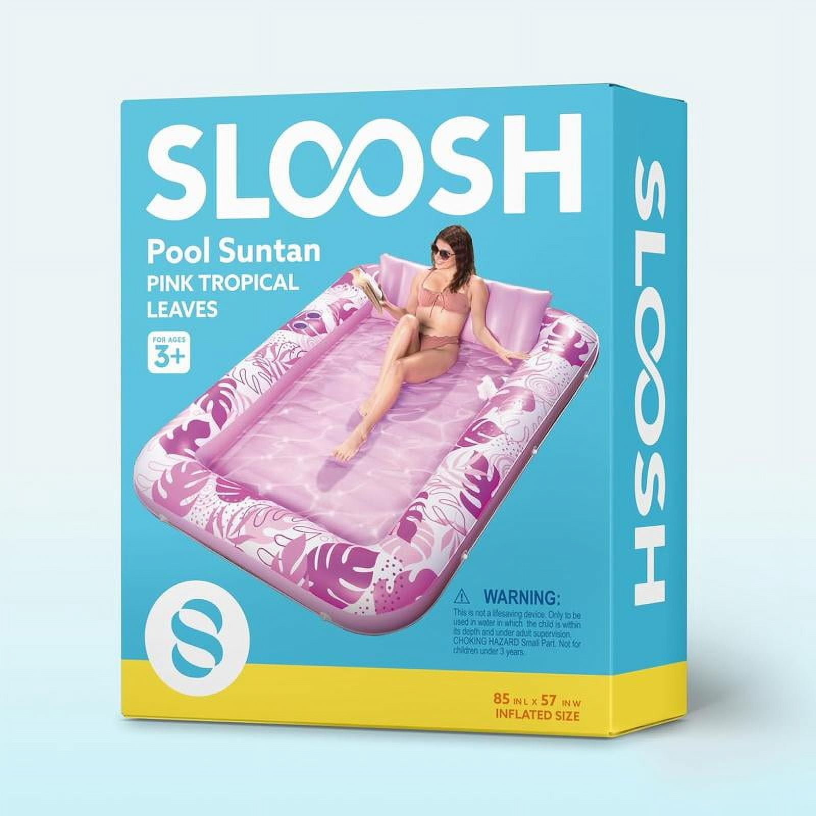 Sloosh-L/XL Inflatable Tanning Pool Lounge Float With Cup Holder, 70“X46”/85″ x 57″ Extra Large Pool Floats Adult with Pillow, 4 in 1 Suntan Tub Raft Floatie, Sunbathing Bed Lounge for Water Blow
