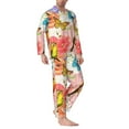 thumbnail image 3 of Kll Flowers And Birds Watercolor Sleepwear Mens Flannel Pajamas,Long Cotton Pj Set, 3 of 9