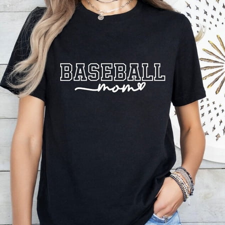 Retro Baseball Mom Women's Graphic T-Shirt Funny Game Day Sporty Casual Short Sleeve Tee Cute Mother's Day Apparel