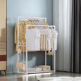 thumbnail image 4 of Double Pole Clothing Rack with Storage Base - Adjustable Garment Organizer for Bedrooms, Retail Stores (Iron Frame), 4 of 6