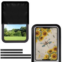 FUIALDOLG Rv Door Window Shade, Half-Fold Design Camper Sun Shade Windshield Blackout Cover, Yellow Sunflower Dragonfly RV Accessories Fits for Interior Door Window 17.3 x 26 inch