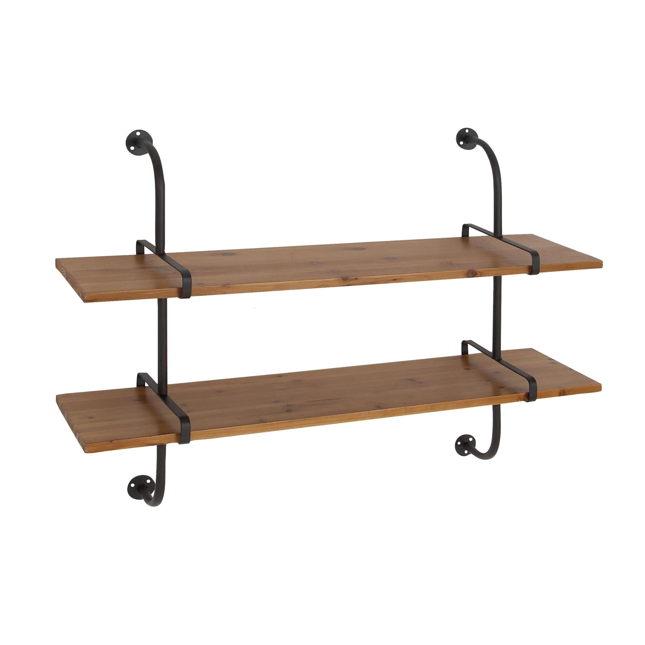DecMode Brown Industrial 2 Tier Wood Wall Shelf, 37"W x 29"H