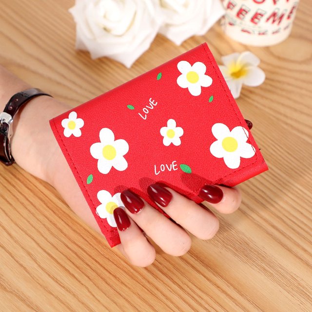 Monedero corto con hebilla y estampado de billetera de moda creativa, rojo LingWen 1327534283877