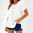 thumbnail image 4 of Women's Cotton Linen Top, Short Sleeve Round Neck Button Down Long Length Cardigan, Cute & Casual Summer Shirt for Layering, Beach Cover Up, and Vacation Wear-White, 4 of 6