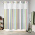 thumbnail image 6 of No Hook Shower Curtain, Colorful Striped Shower Curtains for Bathroom with See Through Top Window, Farmhouse Rainbow Color Stripes Waterproof & Washable Bath Curtain Long 72"x78", 6 of 9