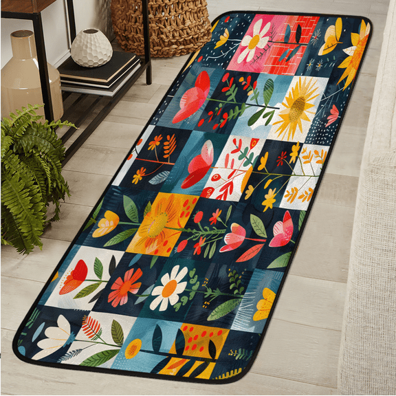 CURLYOOT Boho Patchwork Runner Rug 2'x6' Washable Kitchen Runner Rug Indoor Non Slip Laundry Rugs Farmhouse Floral Floor Carpet for Hallway Kitchen Entryway Bedroom Living Room
