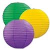 Beistle Paper Lanterns (3 Pcs) -1 Pack, Golden-Yellow/Green/Purple