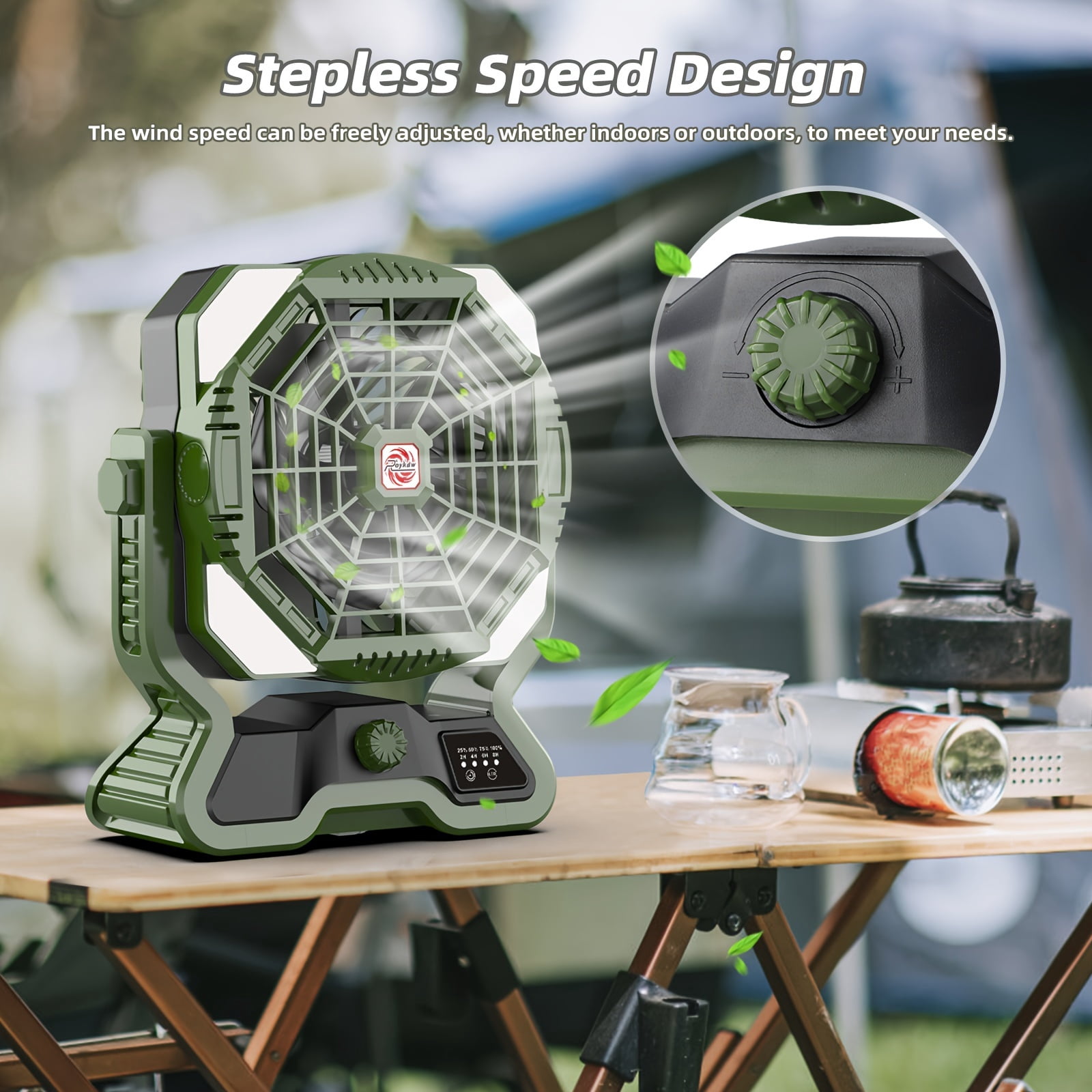 Roykaw Rechargeable Camping Fan w/LED, 20000 mAH Battery Fan, 36 Hrs Work, Cordless Portable Fan